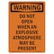 Signmission OSHA, Do Not Open When An Explosive Atmosphere, 14in X 10in Rigid Plastic, 10" W, 14" L, Portrait OS-WS-P-1014-V-13634 - alternate 1